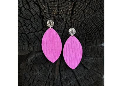 Ohrringe LederBlatt Pink